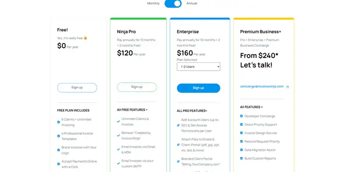 Invoice Ninja Pricing